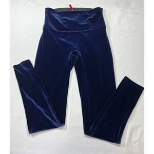 Spanx Velvet Leggings Womens L Royal‎ Blue High Rise Shaping Compression